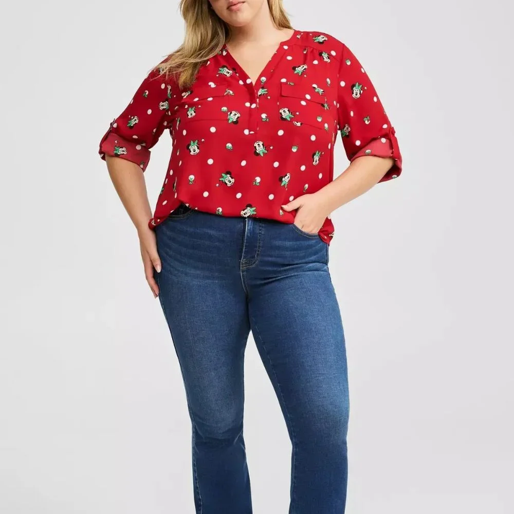 ❤️NWT TORRID BLOUSE - MICKEY MOUSE HARPER CHRISTMAS HOLIDAY - PLUS SIZE - Picture 7 of 9